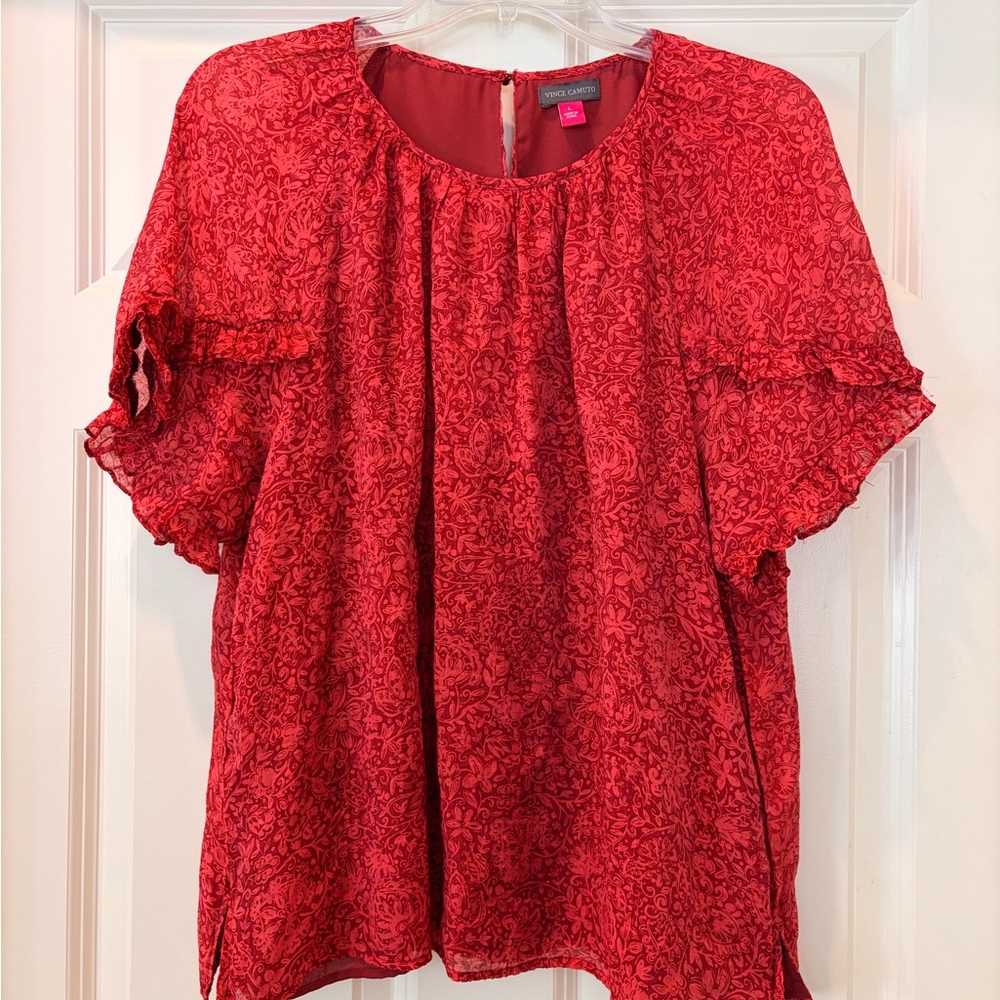 Chic Red Floral Blouse
